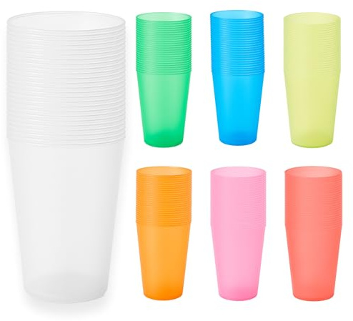 Vasos Plástico Duro 500 ml - 50, 100 ó 450 Vasos - Reutilizables de Polipropileno Eco Sin BPA – Multicolor para Fiestas, Camping y Oficina – Ideales para Sidra, Cubatas, Cerveza (450, Multicolor)