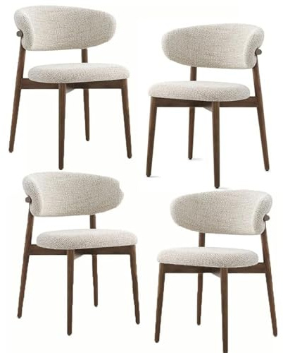 ROMOZ Esszimmerstühle – Mid Century Modern gepolsterte Küchen-Esszimmerstühle mit Massivholzbeinen, Leinenkissen und geschwungener Rückenlehne für Esszimmer, Wohnzimmer, Café 4pack