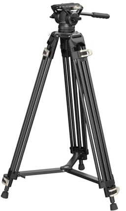 Compatible for DSLR Camcorders, 186cm Heavy-Duty Fluid Head Tripod with Quick Release Plate, 360° Panning