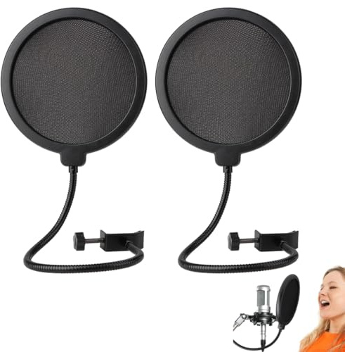 OPVYAEU 2 Pezzi pop filter, pop filter microfono, Filtro antipop professionale con collo di cigno flessibile 360° e braccio stabile, Compatibile con qualsiasi microfono