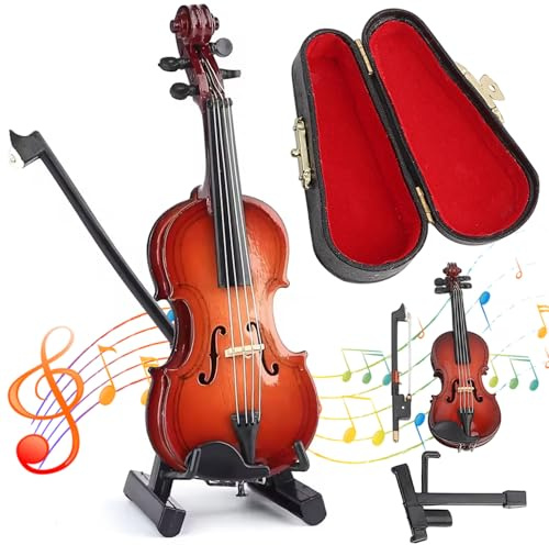 Winzige Geige mit Klang, spielbare kleine Geigenfigur, Nachbildung eines Musikinstruments aus Holz mit Bogen und Koffer, Sob Story Gag-Geschenk und Schreibtischdekoration, 5, 5 Zoll, Ich Dekor
