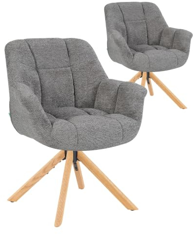 DUBI Möbel 2er Set Esszimmerstühle höhenverstellbar, Bürostühle & Konferenzstühle, 360° drehbar mit Taschenfederkern, ergonomisch gepolstert, Eichegestell, Stoff Dunkelgrau, Modell Mika-Iven
