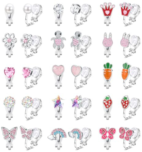 FIOROYAL 10/15 Paar Klipp Ohrringe Kinder Mädchen Silber Hypoallergene Clip Ohrringe Ohne Ohrloch Niedliche Perlen Schmetterlingen Herzen Sternen Blumen Ohrclips Kinder Schmuck
