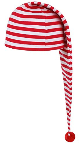 Lipodo Schlafmütze rot weiß gestreift (56 cm lang) - Damen und Herren - Nachthaube aus Baumwolle - Bommelmütze One Size (53-60 cm) - Nachtmütze mit Bommel - Zipfelmütze zum Schlafen für die Nacht