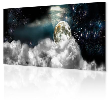 decomonkey Wandbilder Mond Himmel 120x40 cm 1 Teilig Leinwandbilder Sterne