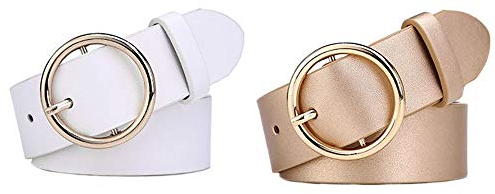 MESHIKAIER 41 * 1.3 Zoll Damen mode PU Leder Gürtel Taillengürtel Hüftgürtel Casual Waist Belt mit Metallisch Schnalle (Golden+Weiß)