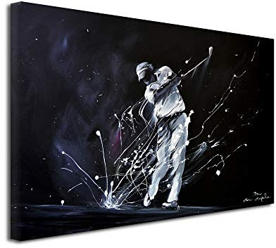 DECLINA Tableau Peinture imprimée reproduit sur Golf Black and White - Impression Photo Paysage sur Toile décoration Murale - Déco Maison, Cuisine, Salon, Chambre Adulte - Noir et Blanc 120x80 cm