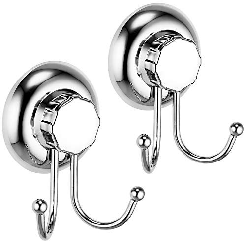 MaxHold Sistema di Vuoto 2 Pezzi Ganci Accappatoio Doppi - Nessuna perforazione - Acciaio Inossidabile Nessuna Ruggine - Utilizzabile in Bagno e Cucina - 2 Uncini Portasciugamani