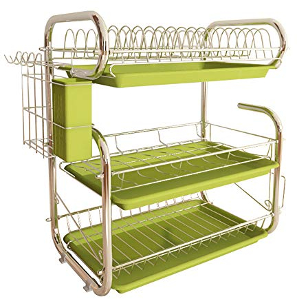 3 Ebenen Dish Drainer Edelstahl Küchengeschirrregal Lagerregal Waschhalter Korb plattiert Messer Waschbecken Trocknen Organizer Werkzeuge