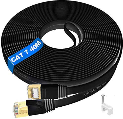 LAN Kabel 40 meter, Cat 7 40m Netzwerkkabel Outdoor Indoor, Hochgeschwindigkeits Gigabit Ethernet Kabel 40m - S/FTP, 10Gbps 600MHz - RJ45 Internet Kabel Cat7 Patchkabel Flach für Router Switch Gaming