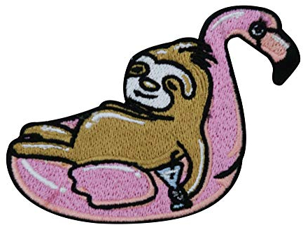 Finally Home Faultier in Flamingo Schwimmring mit Cocktail Patch zum Aufbügeln | Tiere Patches, Bügelflicken, Flicken, Aufnäher