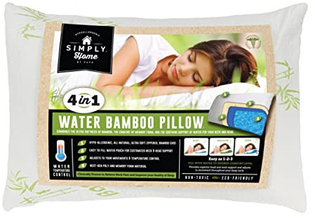 Kühlendes Bambus-Wasserkissen aus Memory-Schaum | hypoallergen & verstellbar Queen-Bett Kissen zum Schlafen | feste und weiche Kopfstütze für Nackenschmerzen & eine waschbare