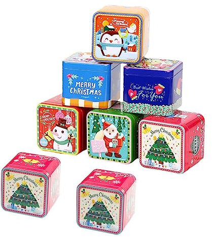 BESPORTBLE Weihnachtsdose 8 Stück Weihnachten Keksdose Metall Weihnachtsdose Bonbondose Plätzchendose Geschenkdose Teedose Geschenkbox für Weihnachten Party Favor Gastgeschenke Zufällig