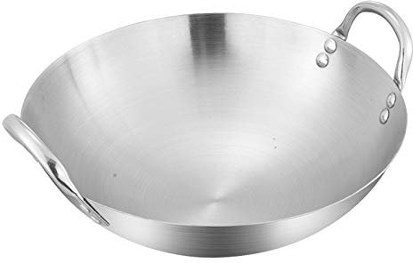 Doppio orecchio Chef Friggere Wok Gas Fornello Tradizionale Fatto A Mano Pentola Non Rivestimento Wok (E: 40CM)