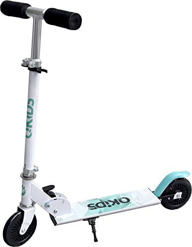 QKids FLO Zweirad-Tretroller, für Jungen, Mädchen, zusammenklappbar, bis 50 kg, Alter: 3+, Scooter 5900495895202 Weiß 50x87 cm
