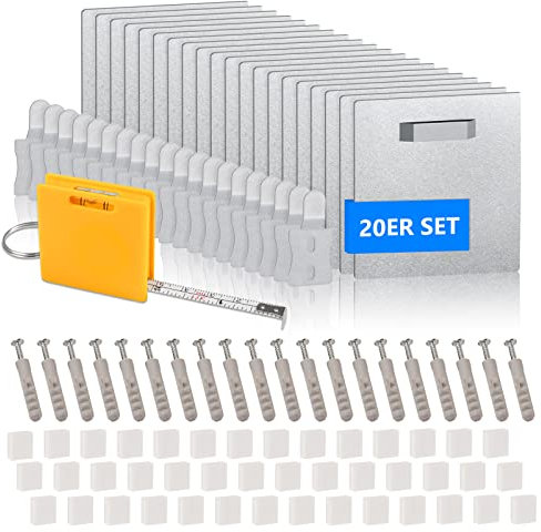 JAYZUUM Lot de 20 supports de miroir autocollants en aluminium Dibond et verre acrylique - Kit de fixation pour photos ou miroirs - Jusqu'à 8 kg