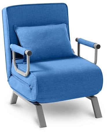 Makika Schlafsessel Schlafsofa TED 3in1 mit Armlehne - Bettfunktion - Verstellbare Rückenlehne - inkl. Kopfkissen - Bis 200kg - Klappsessel Relaxsessel Sofabett Klappbett Gästebett Wohnzimmer Blau