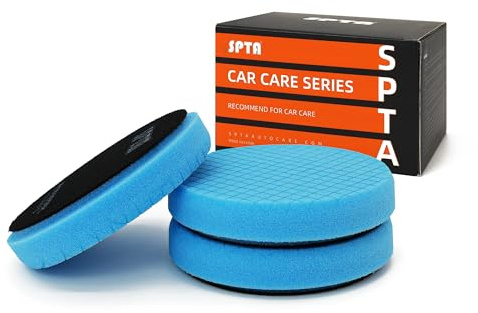 SPTA 3tlg Blau T60 Polierschwamm mit Mäßiger Schnitt, 150mm Polierschwämme Wachs Schwämme Auto Polierpad Polieren Pad, Polierschaum Set für Exzenter Poliermaschine Schleifmaschine Profiset -FPTSS6B-3