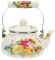 Cabilock Bouilloire Vintage en émail Cafetière : 1,5 L Rose Rétro Céramique Théière Induction Bouilloire à thé Pot à thé en acier inoxydable Théière Chinois pour cuisinière à gaz E Cuisinière à gaz