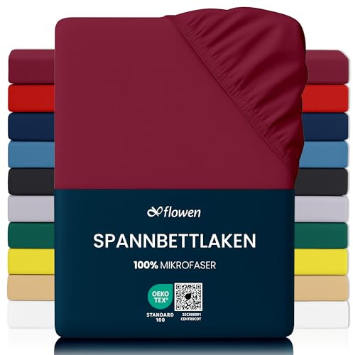 Flowen Spannbettlaken 140x200 cm Mikrofaser Spannbetttuch Bordeaux für Bett Atmungsaktive Hypoallergene Bettlaken Anti-Milbe Leicht Weich und Knitterfrei mit 30 cm Tiefe Tasche Maschinenwaschbares