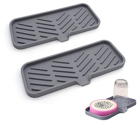 XIACIBDUS Esterilla de goteo de silicona, 2 unidades, organizador de fregadero, soporte de esponja para cocina, baño, esponjas, cepillos aptos para lavavajillas, gris