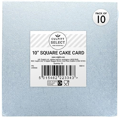 Culpitt Select 10 3mm Square Cake Boards, 3mm Double Thick Cards For Celebration Desserts, Birthday Treats, Cupcakes, and More! 10 Inch, Pack Of 10