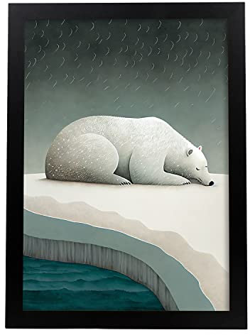 Nacnic Eisbär Poster im Präzisionsstil. Illustrationen süßer schlafender Tiere in warmen Farben für Kinderzimmer. Innenarchitektur und Dekoration. A3 mit schwarzen Rahmen.