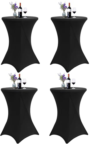 4er-Set Noir Schwarzer Stehtisch Husse, Spandex Quadratische Ecktischdecke Passend für Ø 80-85cm Kleine Bar Esstische,Waschbare Tischdecken für Mariage Réceptions - und Kneipentische(80×110 cm)
