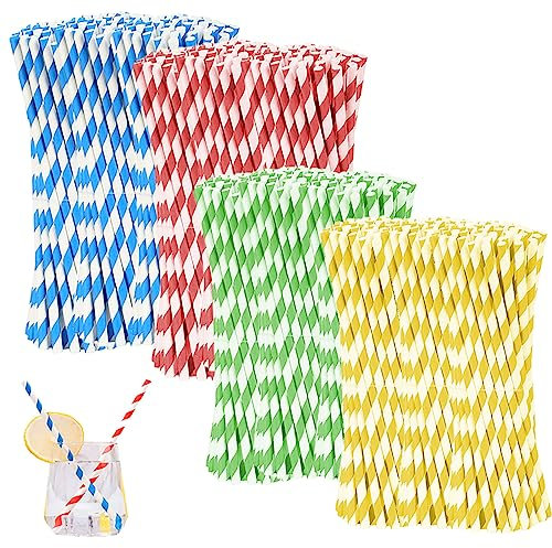 Strohhalme Papier, 500 Stück Papiertrinkhalme, Bunte Papier Trinkhalme Geeignet für Cocktails, Kaffee oder Saft, Partys, Hochzeiten und Anlässe, Party Strohhalme 4 Farben