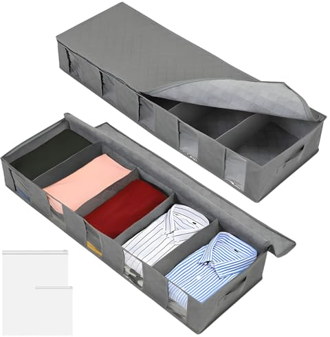 2 cassettiera sotto il letto, con divisori rimovibili, antipolvere, resistente all'umidità, pieghevole, per piumini, coperte, vestiti, organizer per guardaroba