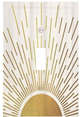 Cubiertas decorativas para interruptores de luz de mediados de siglo, estilo bohemio, abstracto, amanecer, dorado, 1 banda, placa de pared de un solo interruptor, placa de interruptor eléctrica para