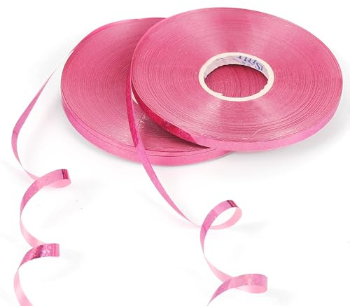 50m x 2 Rolls Shiny Rose Gold Curling Ribbon - Gift Wrapping, Christmas Birthday Crafts, Wedding Party String, Rose Pink 5mm
