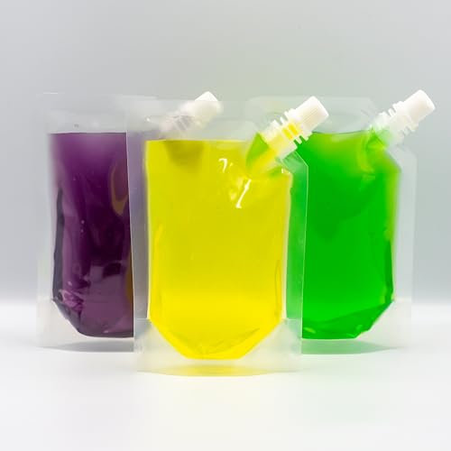 Generic Reusable Drinks Pouches, 10 Pack, 200ml, Clear, Plastic, Banana Shape, Hip Flask, Funnel Included, Leak Proof, Portable, Versatile