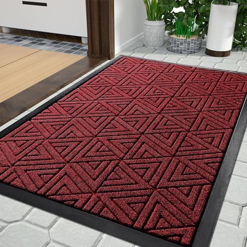 Yimobra Fußmatte für den Außenbereich, strapazierfähige und langlebige Eingangsmatte für den Außenbereich, leicht zu reinigen, wasserabweisend, 90 x 60 cm, Mix Rot