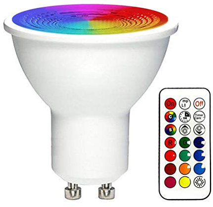 AC85 Bis 265 V 3 W GU10-Lampenfassung, Bunter Strahler, 120 ° Abstrahlwinkel, Glühbirne mit 1 RGB- und 3 LEDs, 16 RGB-Farben, 6000 K Tageslicht, Memory-Timer, Fernbedienung (GU10