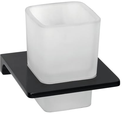 Badedu Sirius Zahnputzbecher-Set in Matt Schwarz – Elegantes Design mit satiniertem Glas für Ordnung im Bad (10x11x10,4cm, inkl. Montagezubehör)