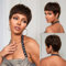 PORSMEER Short Human Hair Pixie Cut Wig - Ladies Glueless Layered Dark Brown Wig with Fringe