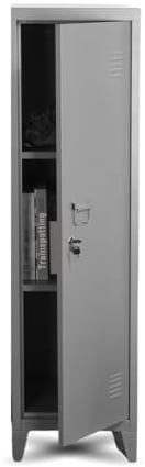 FurnitureR Almacenamiento Carpetas con Cerradura, Armario de Metal, Todo en Hierro, con Puertas Planas, 3 Compartimentos Grandes, para Garaje, Oficina, Color Gris, 38.5 x 38.5 x 137.5cm