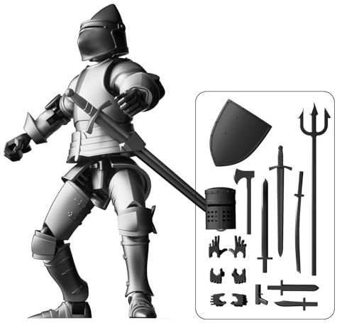 MEIEST Knight Armor Action Figure,Multi-Jointed Movable Robot Mannequin T13,Multiple Accessories, Desk Decoration, Creative Gifts (Black)
