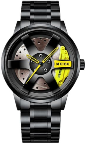 JOATVEE Auto Rad Uhren für Männer, Wasserdicht Edelstahl Analoger Quarz Armbanduhr Sport Herrenuhren mit Auto Rad-Felge Nabe Design Herren