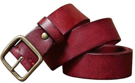 AGUTALITHIC Gürtel Herren Mit Dornschließe Schließe 3,8cm Breit 4mm Dicke Antik Beiläufige Ledergürtel Jeansgürtel in Premium Rindleder in Vintage Look(105cm/41, Red)