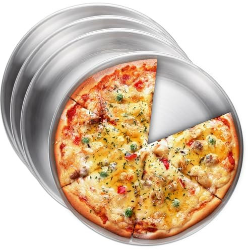 GOMETY 4 bandejas redondas para pizza de acero inoxidable, 30 cm de acero inoxidable, bandeja para pizza de acero al carbono revestido, bandeja para hornear pizza, saludable y no tóxico, fácil de