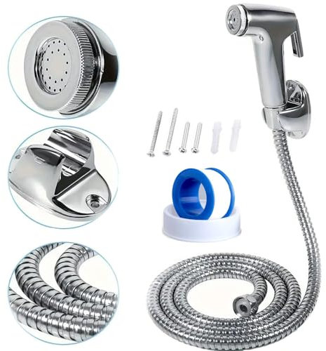 Grifo para bidet - Juego de accesorios de ducha de mano con manguera de acero inoxidable, cabezal pulverizador, soporte y arandelas, 1,5 metros de manguera. Grifo de inodoro de wc, todo incluido.