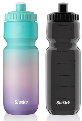 SLUXKE Lot de 2 gourdes pour vélo de 720 ml, anti-fuite, sans BPA, pour le sport, le cyclisme, le cyclisme, tricolore et noir
