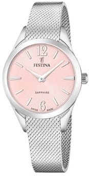 Festina Swiss Made Grace Quartz (32mm) Pink Sunray Dial/Stainless Steel Mesh Bracelet F20076/2