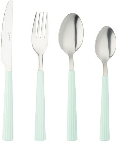 Grunwerg Bistro Cutlery, 16 Piece Set, 18/0 Stainless Steel, Striped Handle, Blue