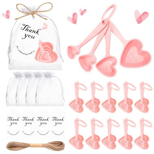 50PCS Heart Shaped Measuring Spoons Plastic Measuring Spoons Party Favors for Bridal Shower Wedding Anniversary Baby Shower Decoration Gifts Individual Souvenirs