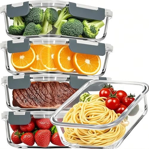 KUMD 1040 ml Glasbehälter mit Deckel | 10er-Set (5 Behälter + 5 Deckel) | Meal Prep Boxen BPA-frei | Frischhaltedosen, Mikrowellen-, Spülmaschinen & Ofenfest