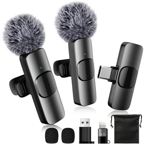 ihakkason Kabelloses Lavalier Mini Mikrofon für iPhone/Android/PC, Rauschunterdrückung Ansteckmikrofon mit USB-C/USB-A/Lightning, Lavalier Mikrofon Wireless für Videoaufzeichnung, Vlog, TikTok
