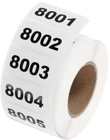 QUARKZMAN 1 Rolle Zahlen Aufkleber, 8001-9000 Number Stickers Nummern Aufkleber Selbstklebende Zahlen Klein 7 * 10mm Weiß